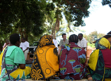 Steve Torr with villagers in Pangani, Tanzania