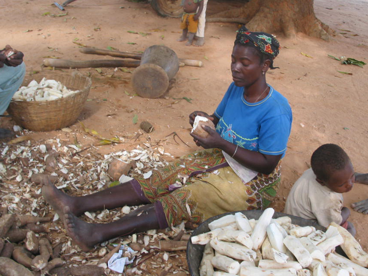 Peeling cassava - Photo by Rory Hillocks