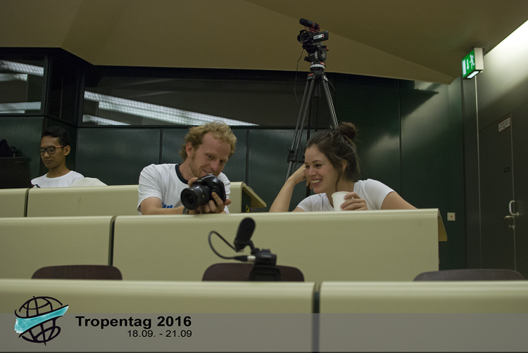 NRI student Miranda Elsby (right) with a fellow student reporter during the Tropentag 2016 in Vienna, Austria