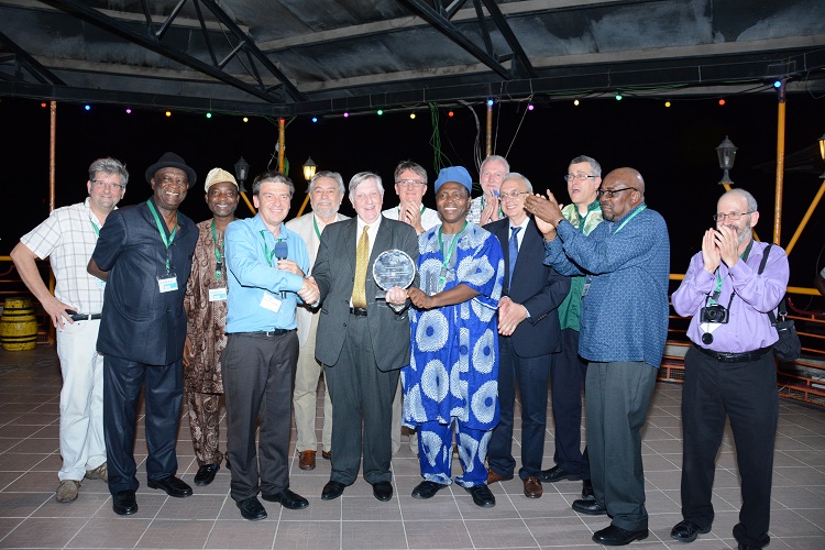 Members of the International Scientific Committee of GCP21 present the award to Dr Claude Fauquet | Photo provided by: IITA