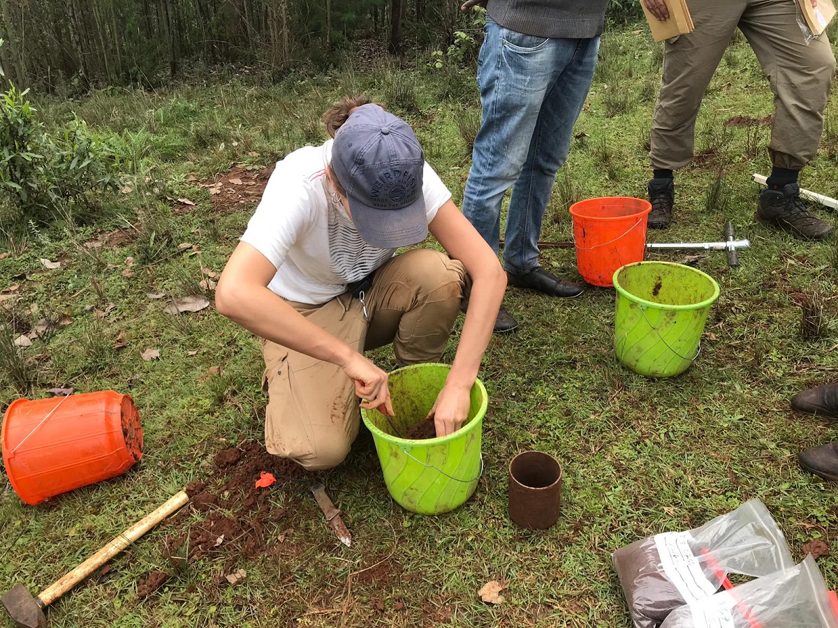 NRI's Dr Lucie Büchi carrying out soil sampling in Ethiopia | Photo: Jonathan Stocks, Kew